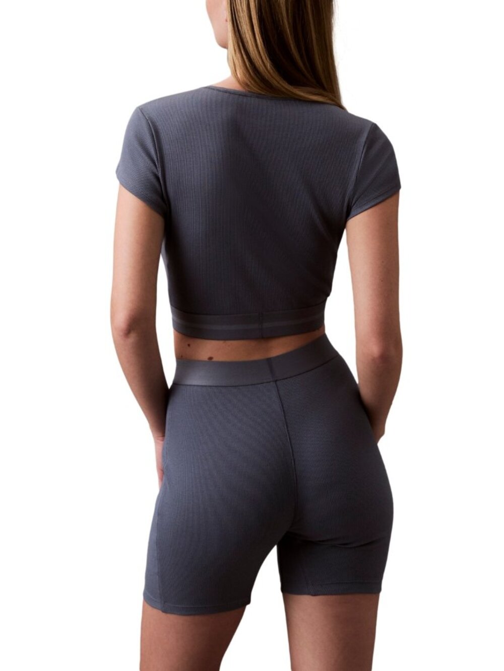 #1890 Calvin Klein Women's Cotton Stretch Rib Bike Shorts - Blue - Picture 3 of 7